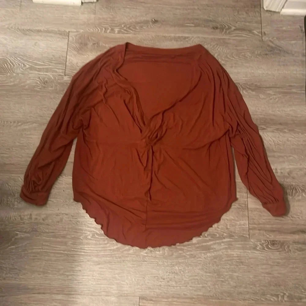 FREE PEOPLE Shimmy Shake Top Ribbed Burnt Orange Long Sleeve Open Back Small S - Picture 5 of 8